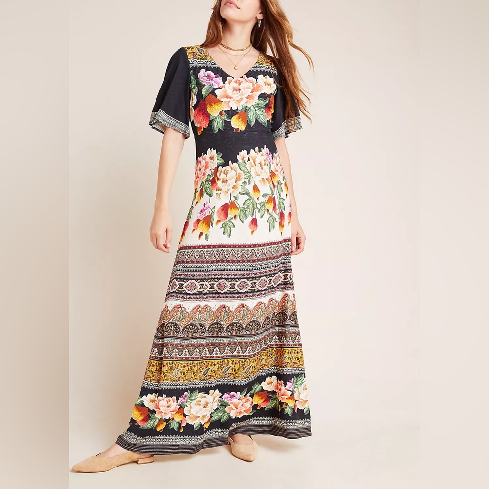 Farm Rio for Anthropologie Esmeralda Floral Maxi Dress size Large